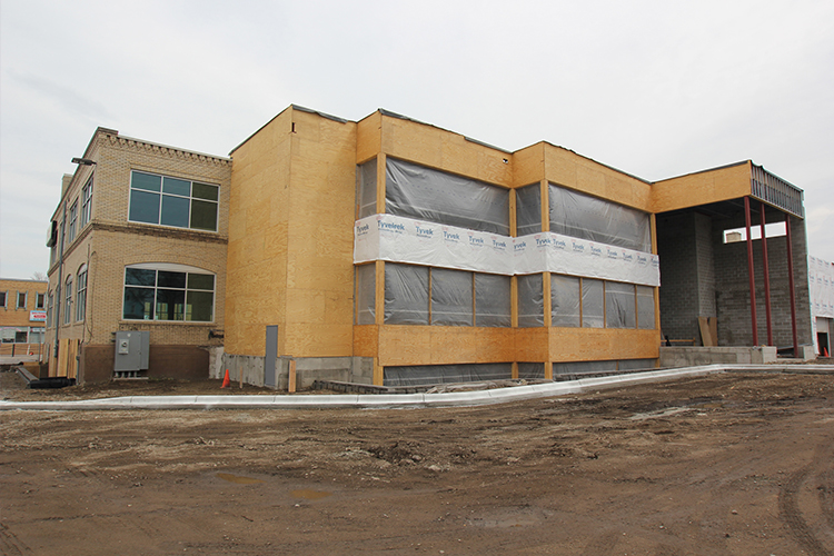 image of the new entryway at 1000 University under construction